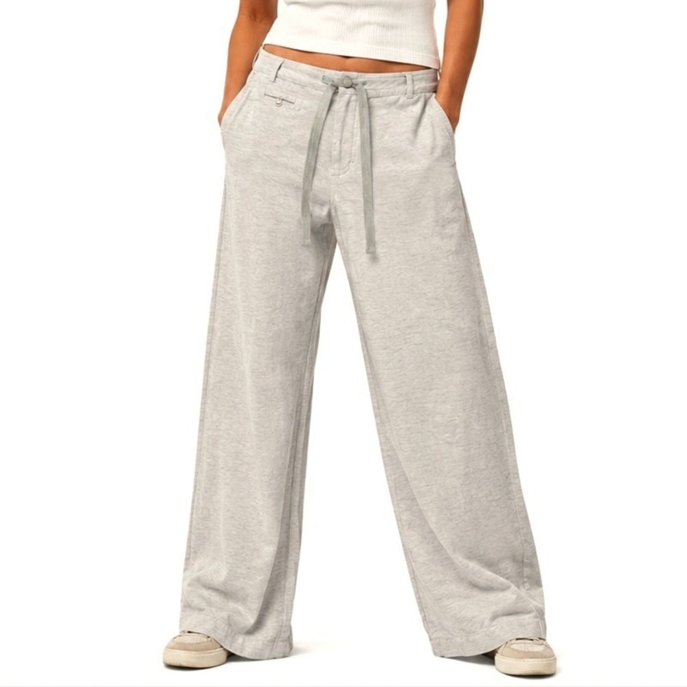 Lands End Linen Cotton Wide Leg Pants Women 10 Beige Drawstring Coastal Earthy